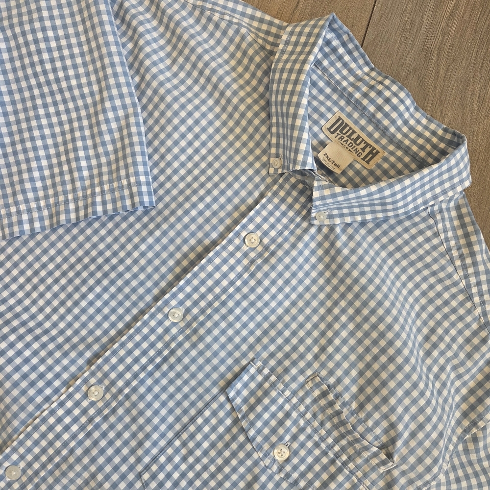 DULUTH Cotton Blue White Checker Button Down Shirt Men's 2XLT XXL TALL